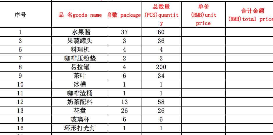 食材清单