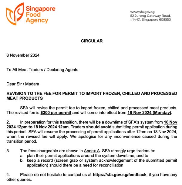 PERMIT TO IMPORT FROZEN, CHILLED AND PROCESSED MEAT PRODUCTS