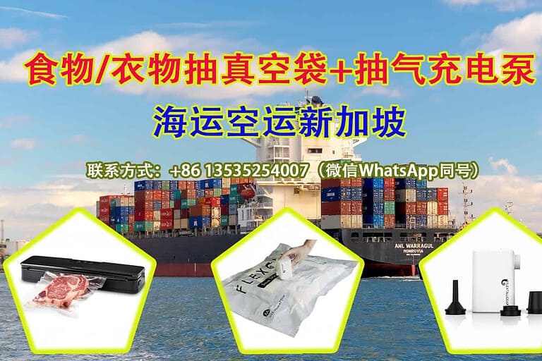 食物/衣物抽真空袋+抽气充电泵海运空运新加坡