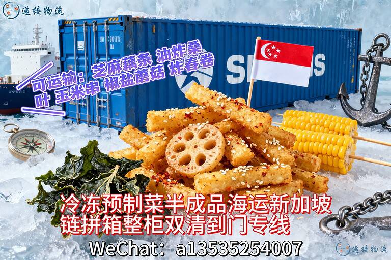 10.11xjpld2 芝麻藕条、油炸桑叶、玉米小串海运新加坡|冷冻半成品运输全流程